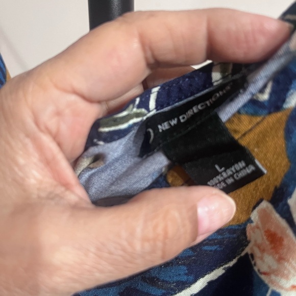 New Directions Floral Jumpsuit - Blue and Brown - Picture 3 of 5